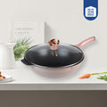 Smoke-Free Non-Stick Wok with Glass Lid – Deep Cooking Pan 32 cm