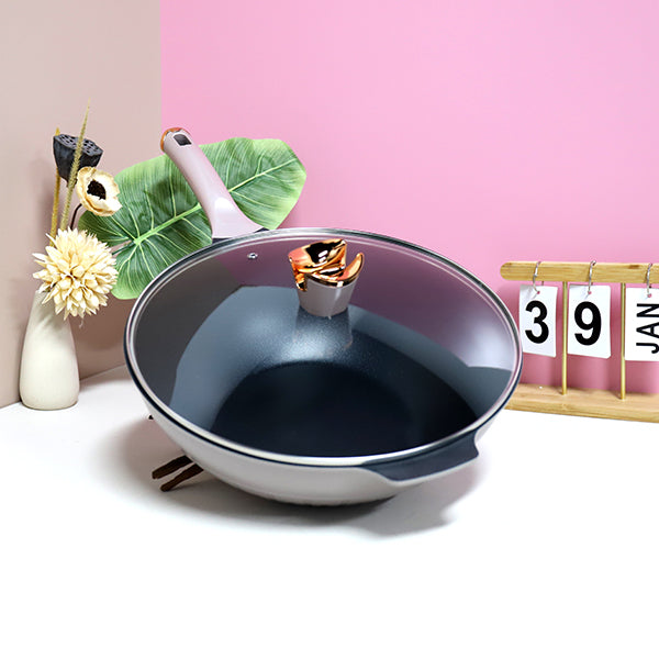 Smoke-Free Non-Stick Wok with Glass Lid – Deep Cooking Pan 32 cm