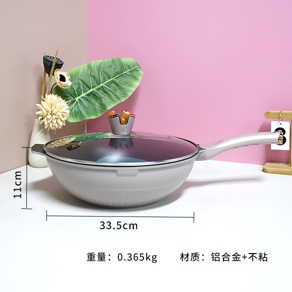 Smoke-Free Non-Stick Wok with Glass Lid – Deep Cooking Pan 32 cm