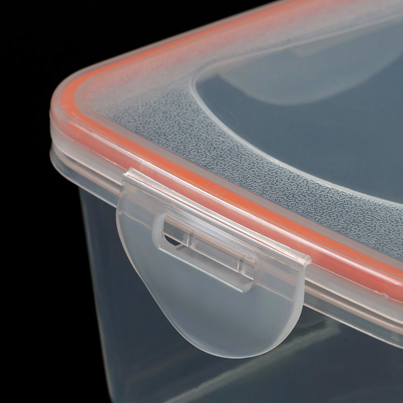 Clear plastic container with a lid on a black background