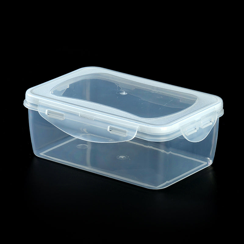 Clear plastic container with a lid on a black background