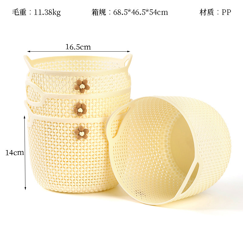 Set of woven baskets with measurements on a white background