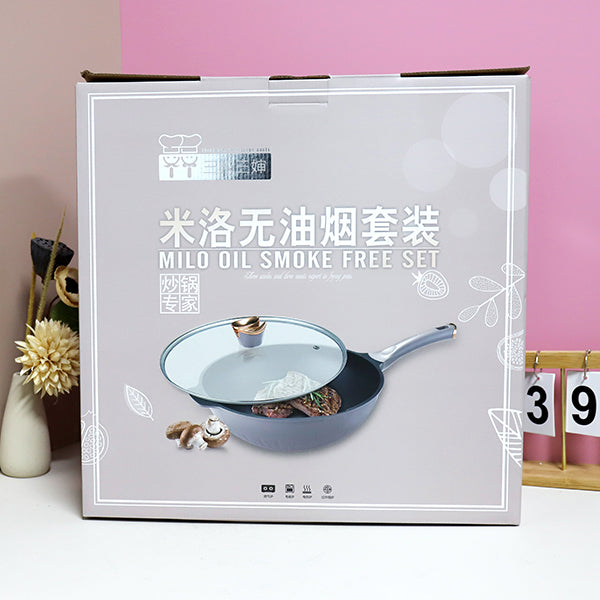 Smoke-Free Non-Stick Wok with Glass Lid – Deep Cooking Pan 32 cm