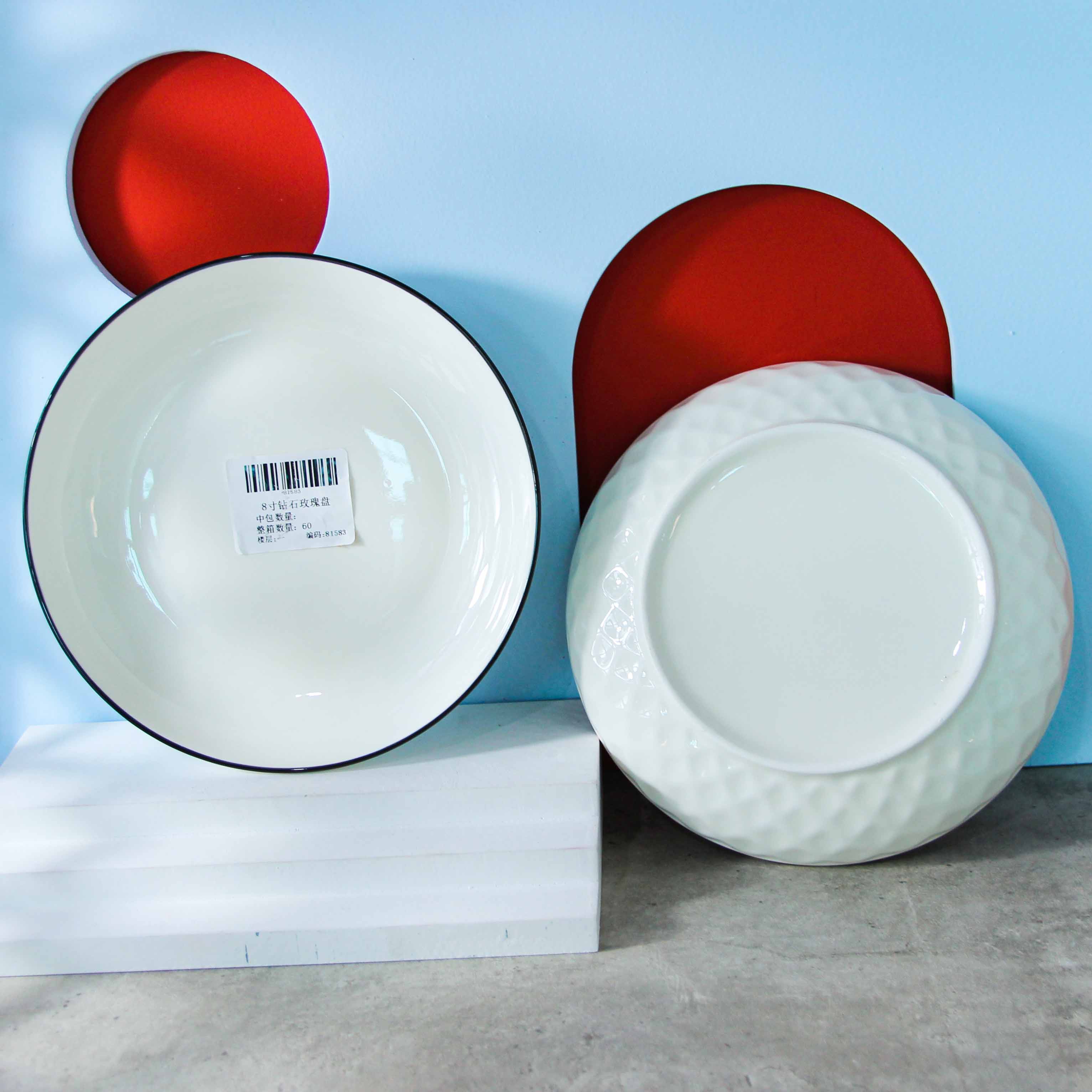 8-Inch Diamond Rose Ceramic Plate – Elegant Tableware